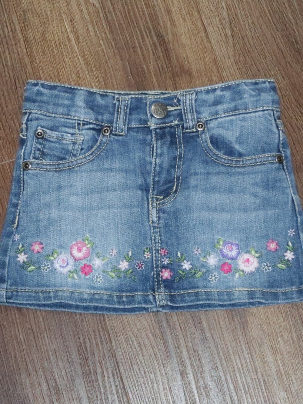 Girls The Children's Place 1989 Embroidered Flowers Jean Denim Skort Skirt 24m